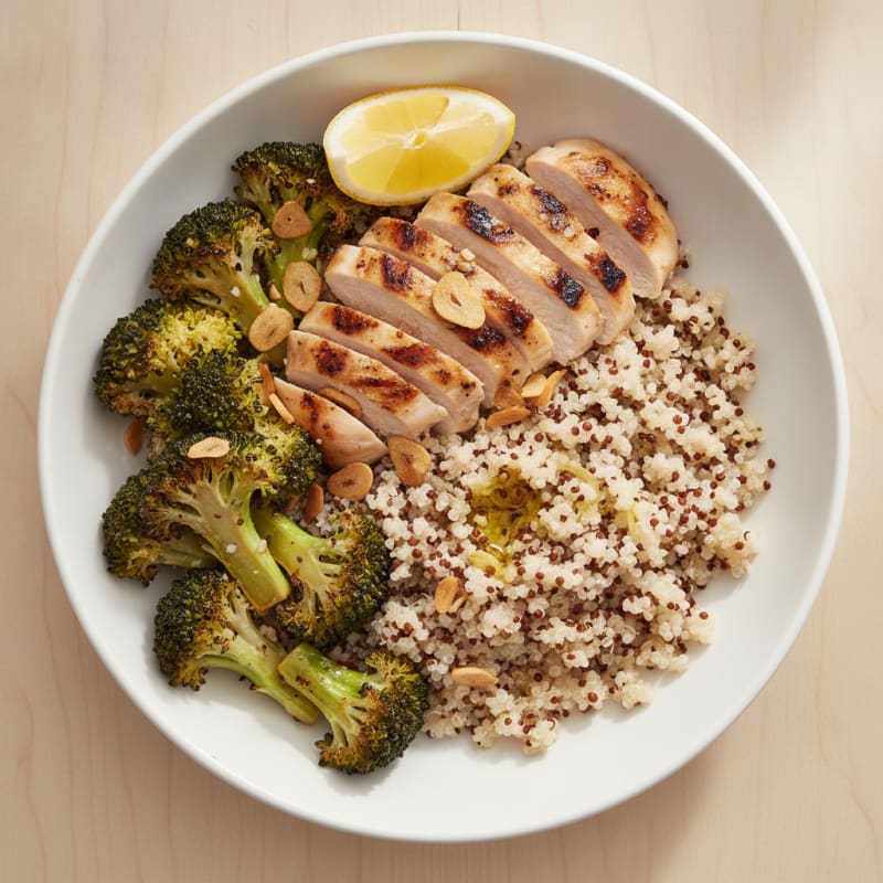 Grilled Chicken and Quinoa Bowl with Roasted Broccoli