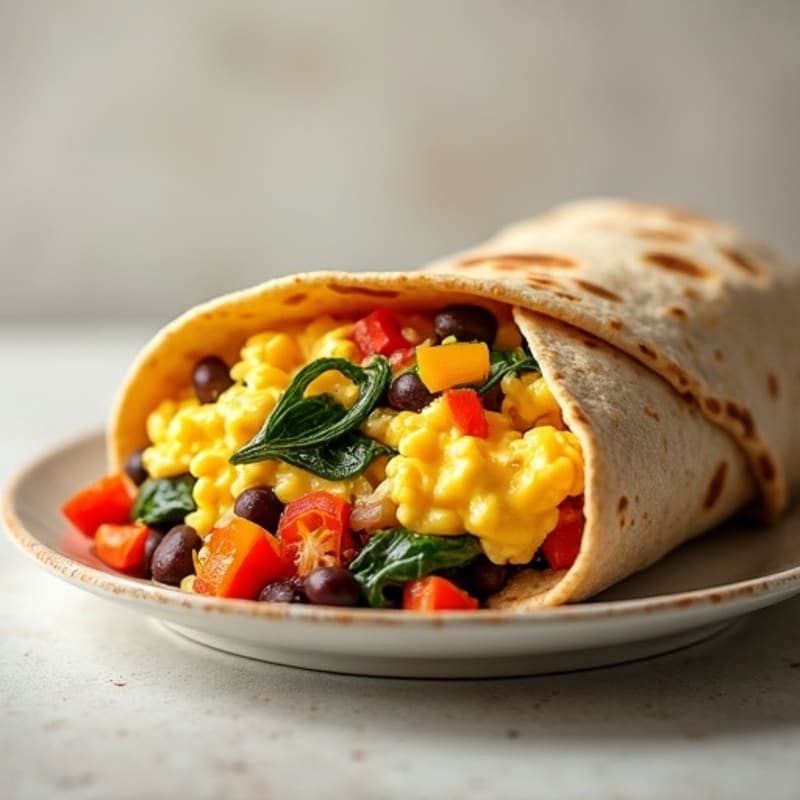 Loaded Scrambled Egg and Roasted Vegetable Breakfast Burrito