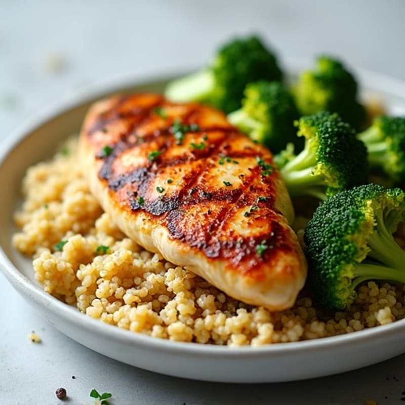 Grilled Chicken Breast with Quinoa and Roasted Broccoli
