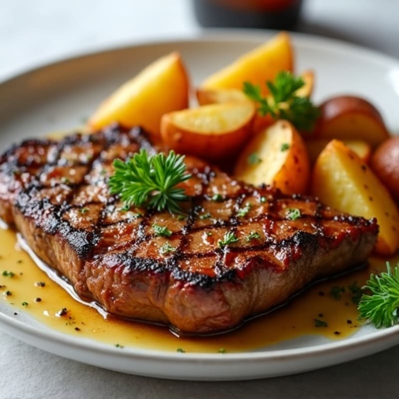 Pan-Seared Garlic Butter Steak with Roasted Potatoes