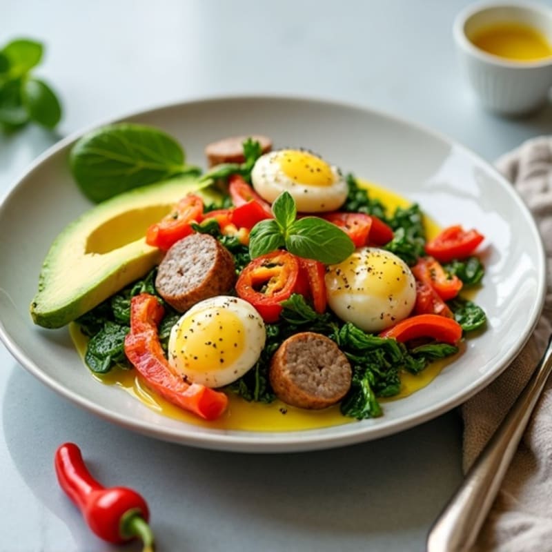 Egg White and Turkey Sausage Scramble with Spinach and Bell Peppers
