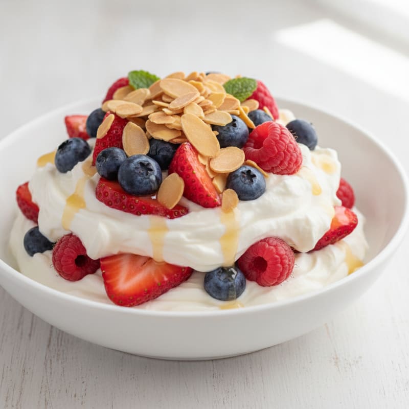 Creamy Greek Yogurt Protein Parfait with Mixed Berries and Almonds