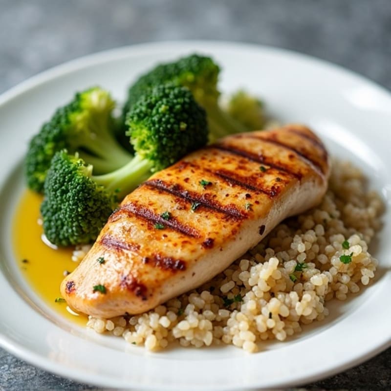 Grilled Chicken Breast with Roasted Broccoli and Quinoa