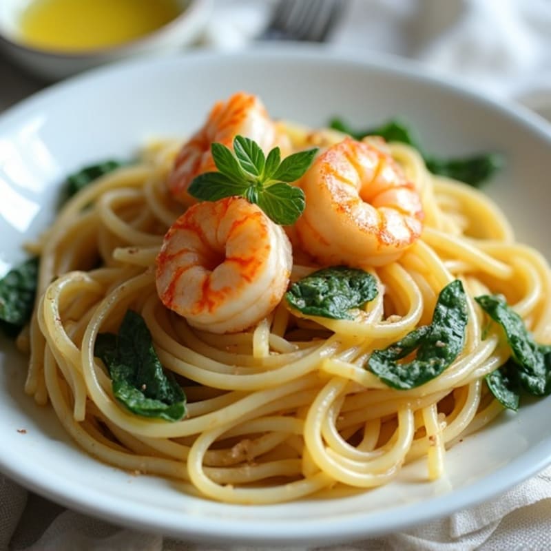 Creamy Lemon Garlic Shrimp Pasta with Fresh Spinach