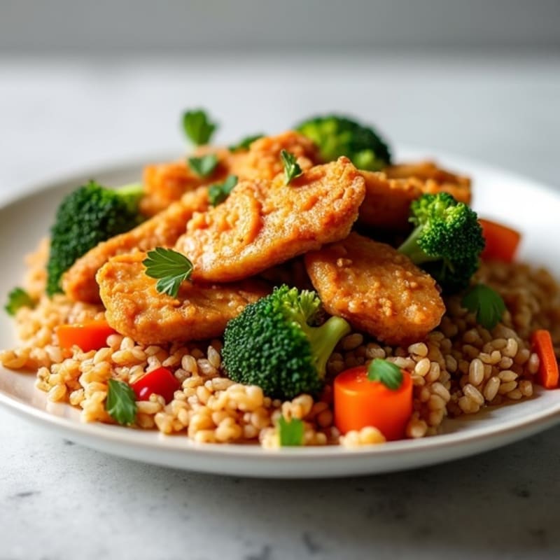 Crispy Chicken and Vegetable Brown Rice Stir-Fry