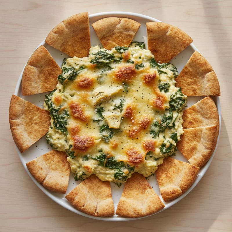 Baked Spinach Artichoke Dip with Toasted Pita