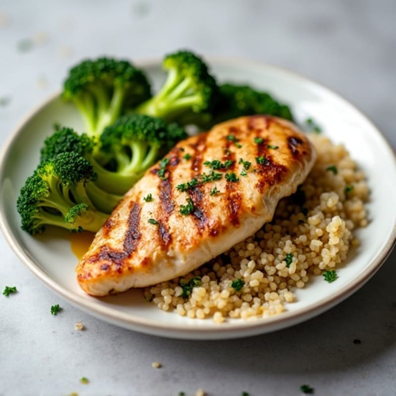 Grilled Chicken Breast with Roasted Broccoli and Quinoa