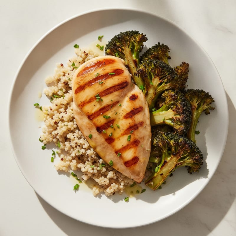Grilled Chicken Breast with Quinoa and Roasted Broccoli