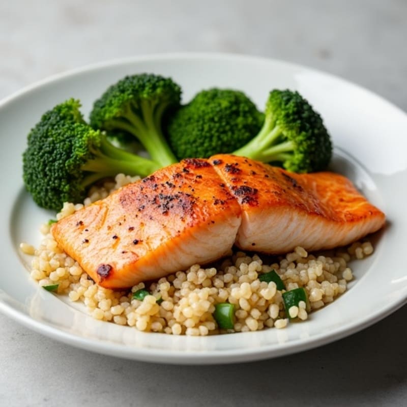 Seared Salmon with Steamed Broccoli and Quinoa