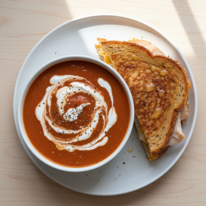 Creamy Tomato Soup with Golden Grilled Cheese