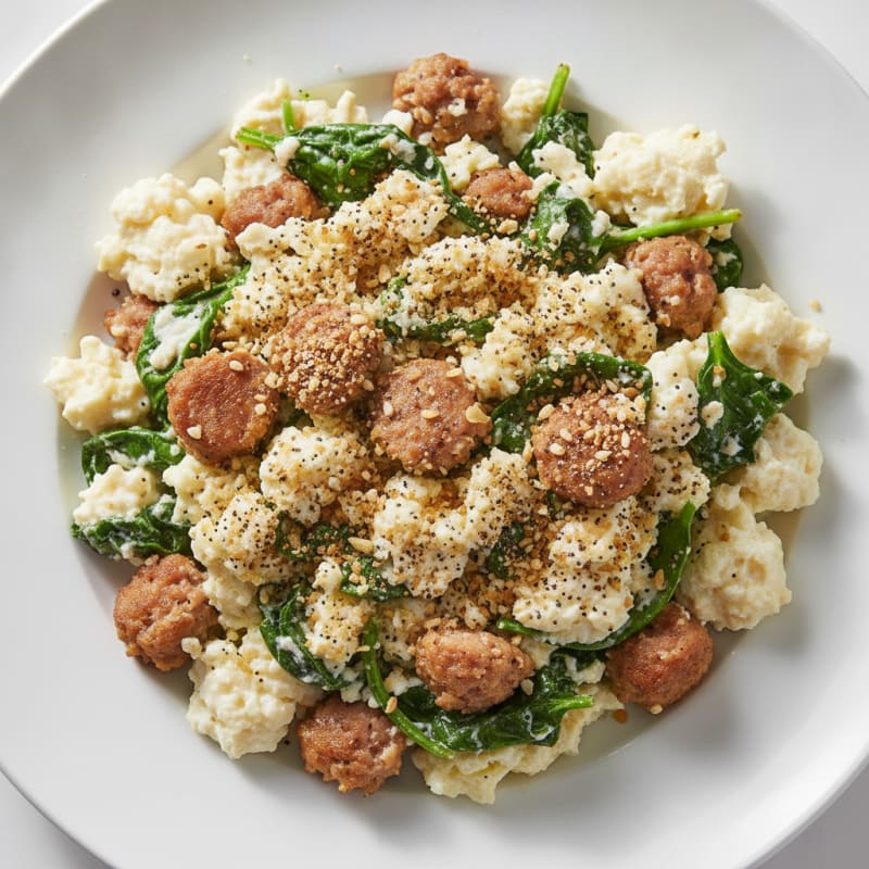 Egg White and Turkey Sausage Scramble with Spinach