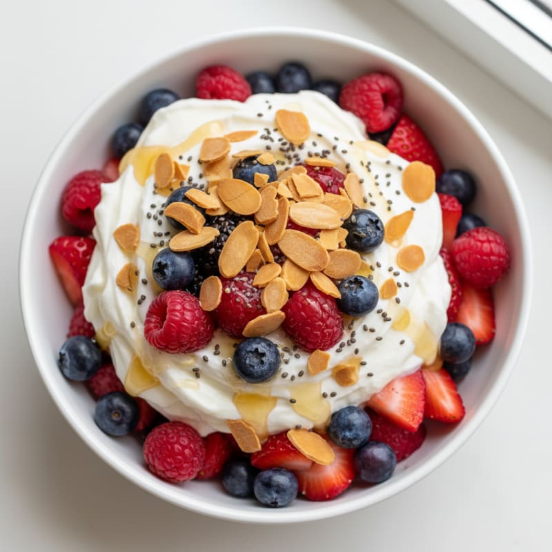 Greek Yogurt Protein Parfait with Mixed Berries and Almonds