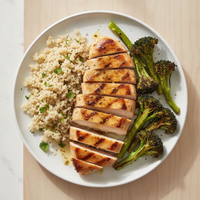 Grilled Chicken Breast with Quinoa and Roasted Broccoli