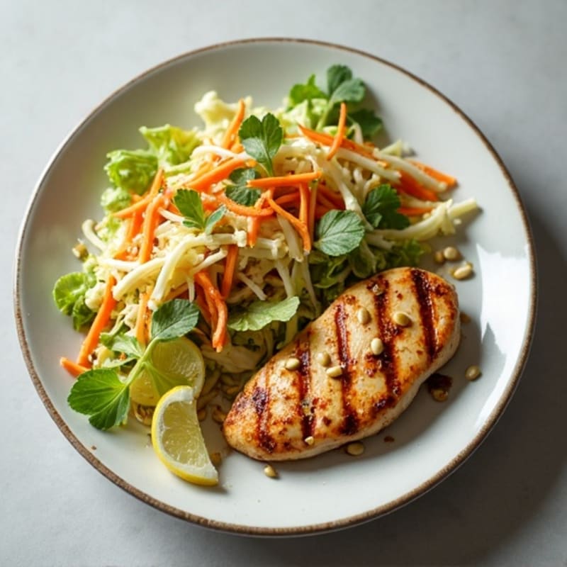 Grilled Chicken Breast with Crunchy Cabbage Slaw and Pumpkin Seeds
