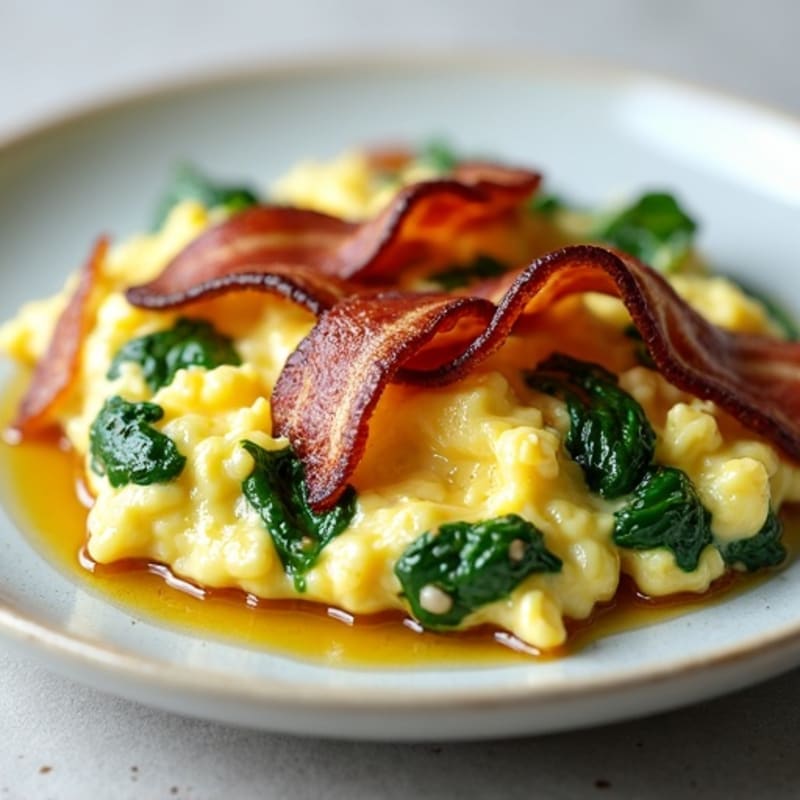 Scrambled Egg Whites with Sautéed Spinach and Turkey Bacon