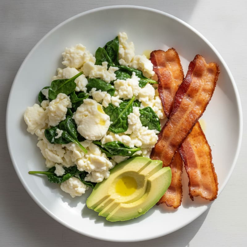 Egg White Scramble with Spinach and Turkey Bacon