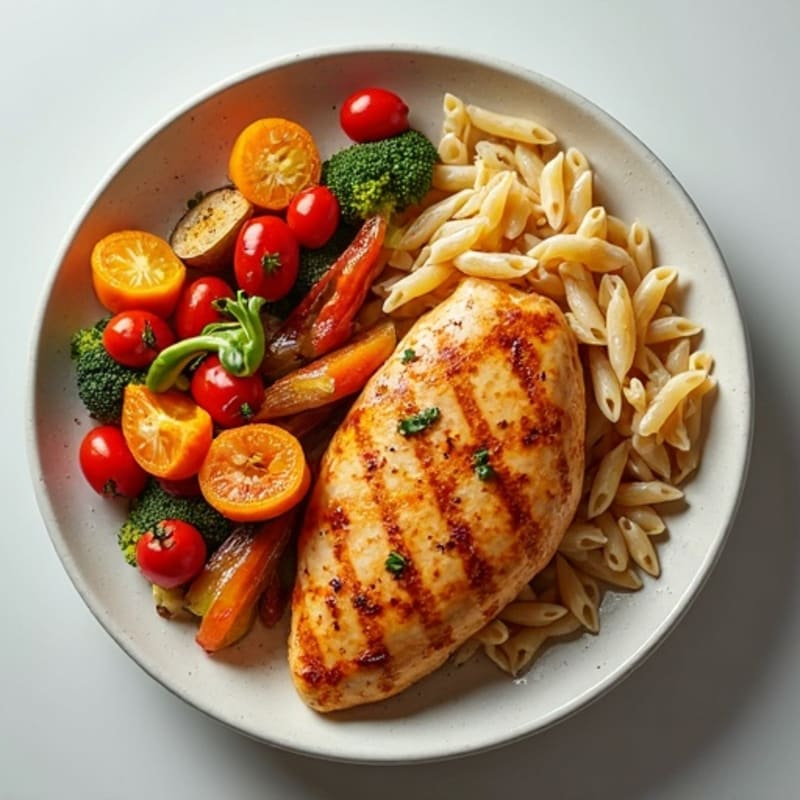 Chicken with Spicy Cajun Creamy Whole Wheat Pasta and Roasted Vegetables