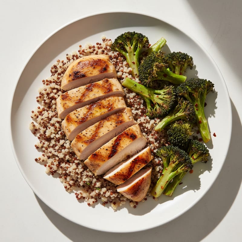 Grilled Chicken Breast with Quinoa and Roasted Broccoli