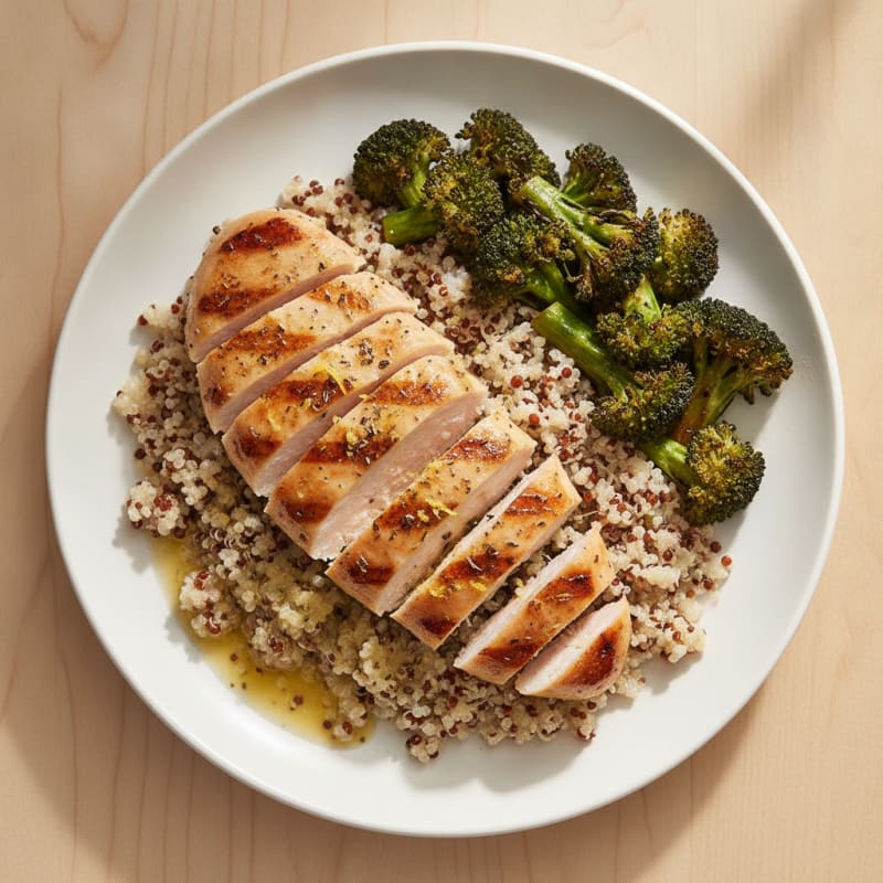 Grilled Chicken Breast with Quinoa and Roasted Broccoli