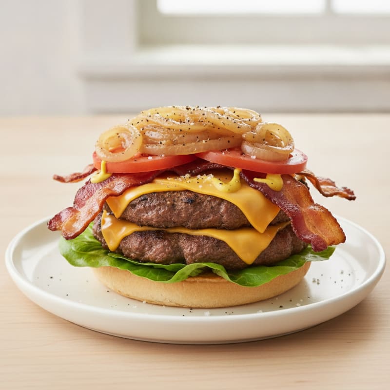 Double Bacon Cheeseburger with Caramelized Onions