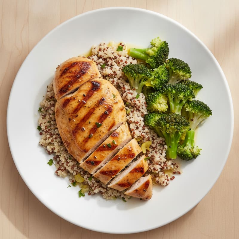 Grilled Chicken Breast with Quinoa and Steamed Broccoli