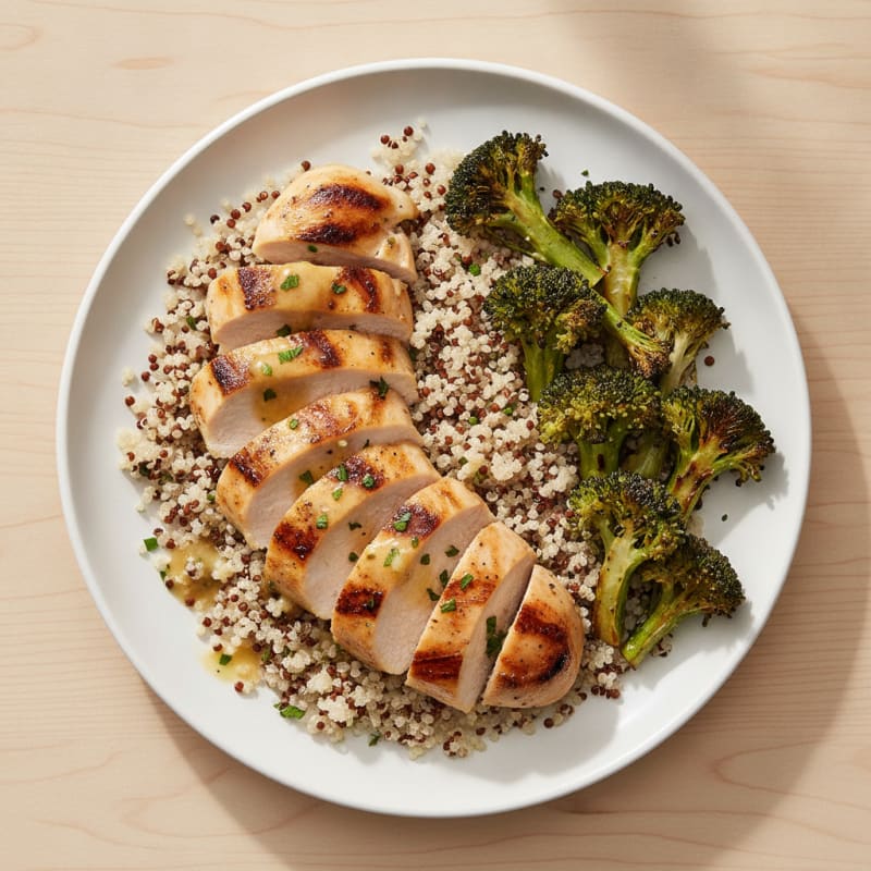 Grilled Lemon Garlic Chicken Breast with Quinoa and Roasted Broccoli