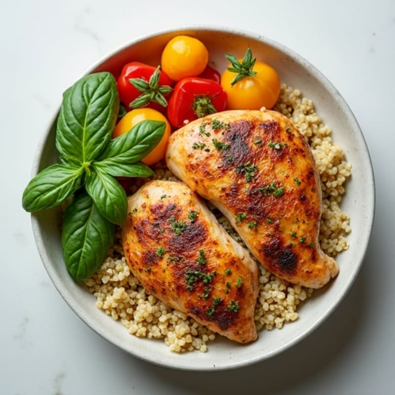 Herb-Roasted Chicken Quinoa Bowl with Crispy Roasted Vegetables