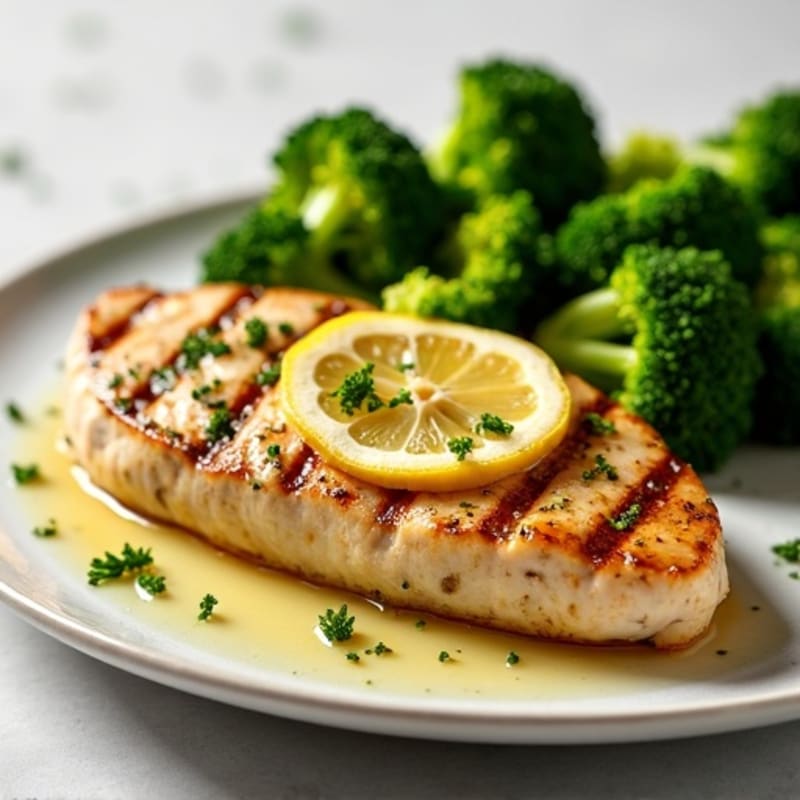 Grilled Lemon Garlic Chicken Breast with Steamed Broccoli
