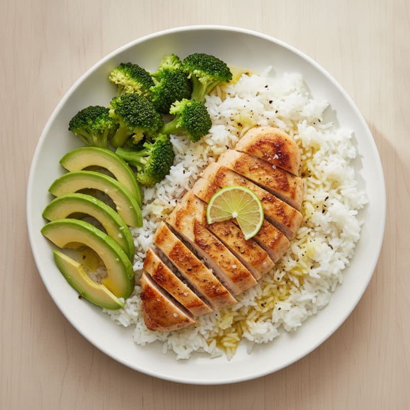 Pan-Seared Chicken with Avocado and Jasmine Rice