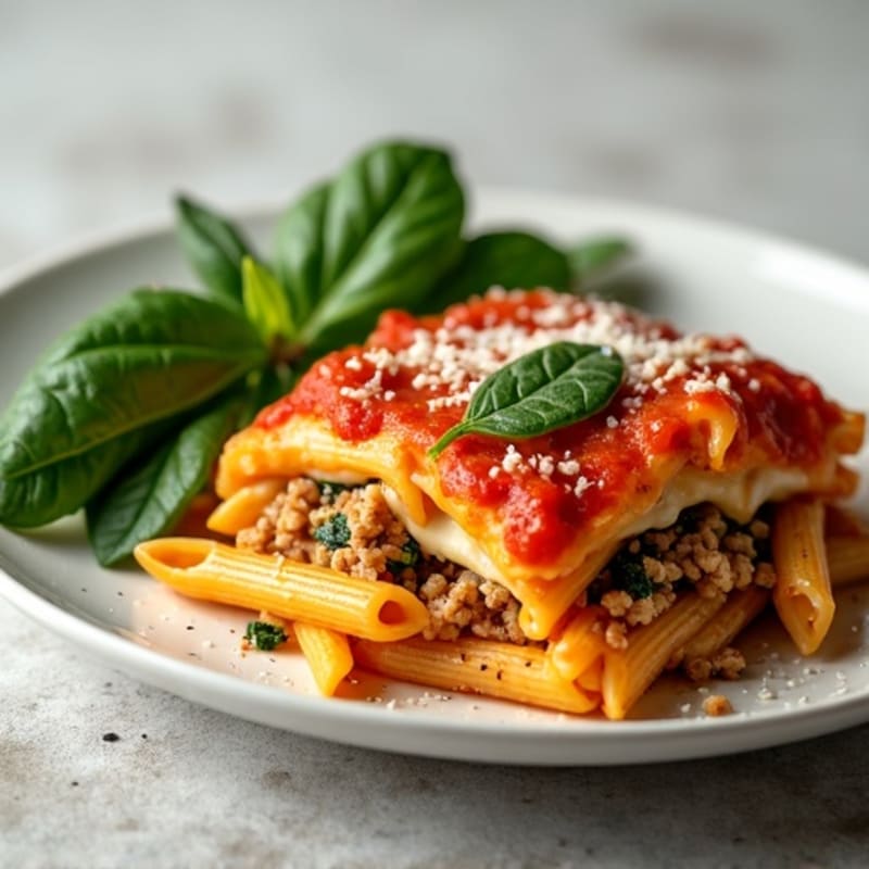 Lean Ground Turkey Baked Ziti with Spinach and Ricotta
