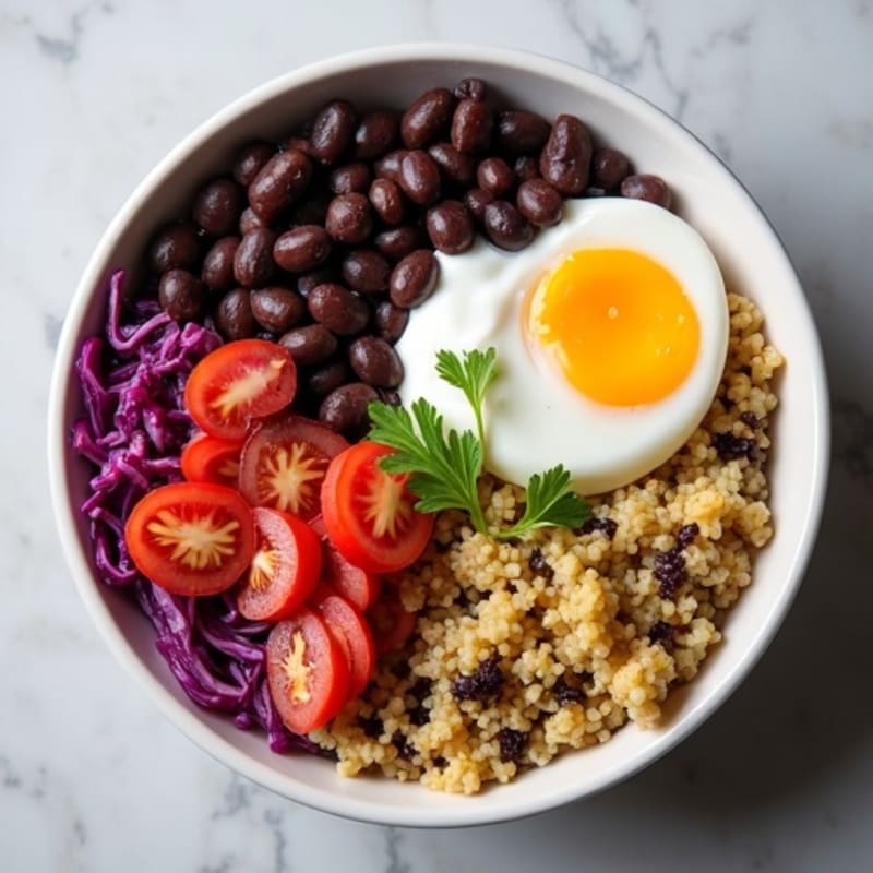 Egg and Quinoa Bowl with Fresh Pico and Crispy Purple Cabbage