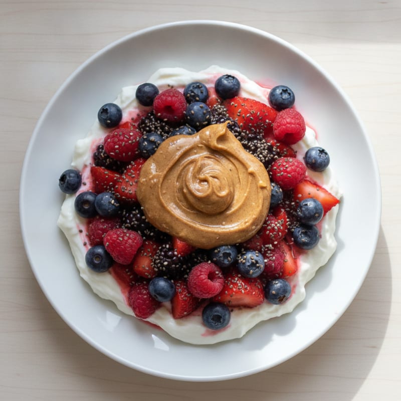 Greek Yogurt Protein Parfait with Mixed Berries and Almond Butter