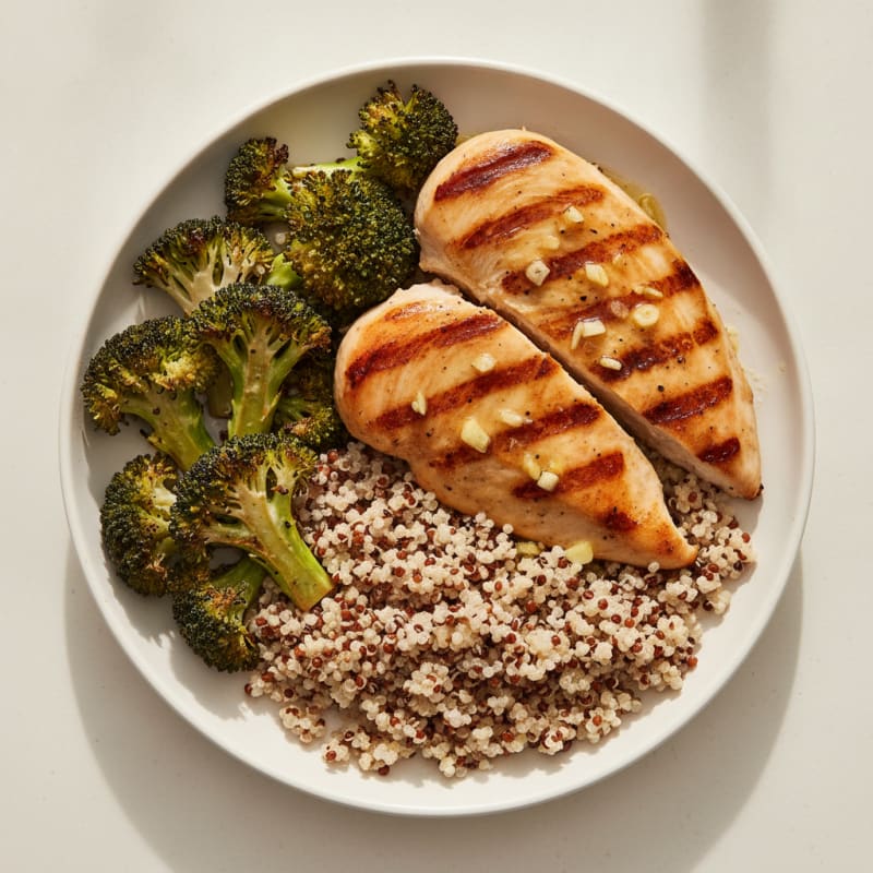 Grilled Chicken Breast with Quinoa and Roasted Broccoli