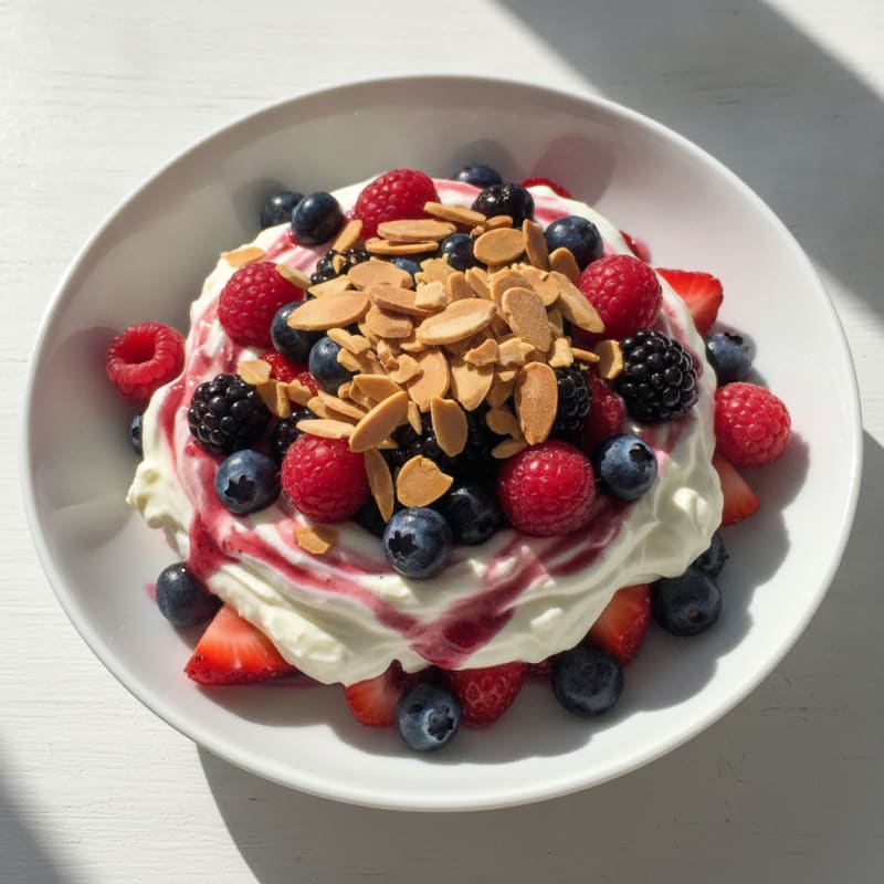 Greek Yogurt Protein Parfait with Mixed Berries and Almonds