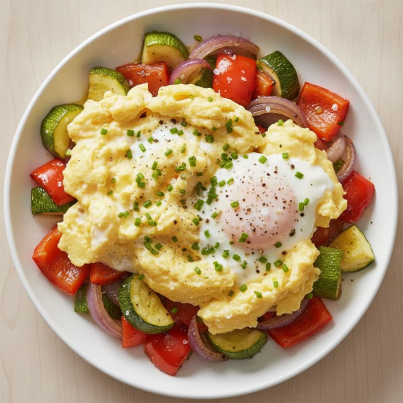 Hearty Scrambled Eggs with Roasted Vegetables