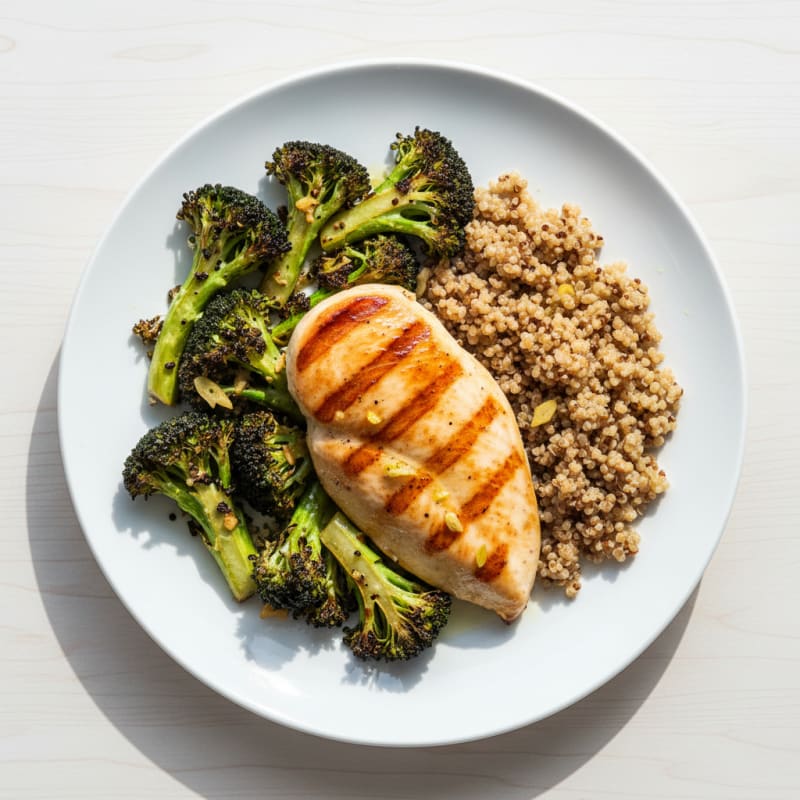 Grilled Chicken Breast with Roasted Broccoli and Quinoa
