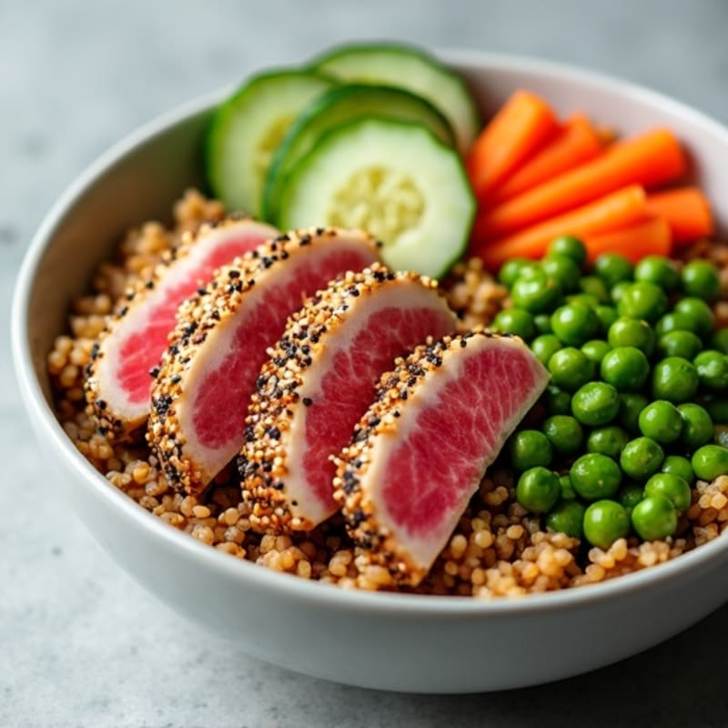 Sesame-Crusted Tuna Rice Bowl with Fresh Vegetables