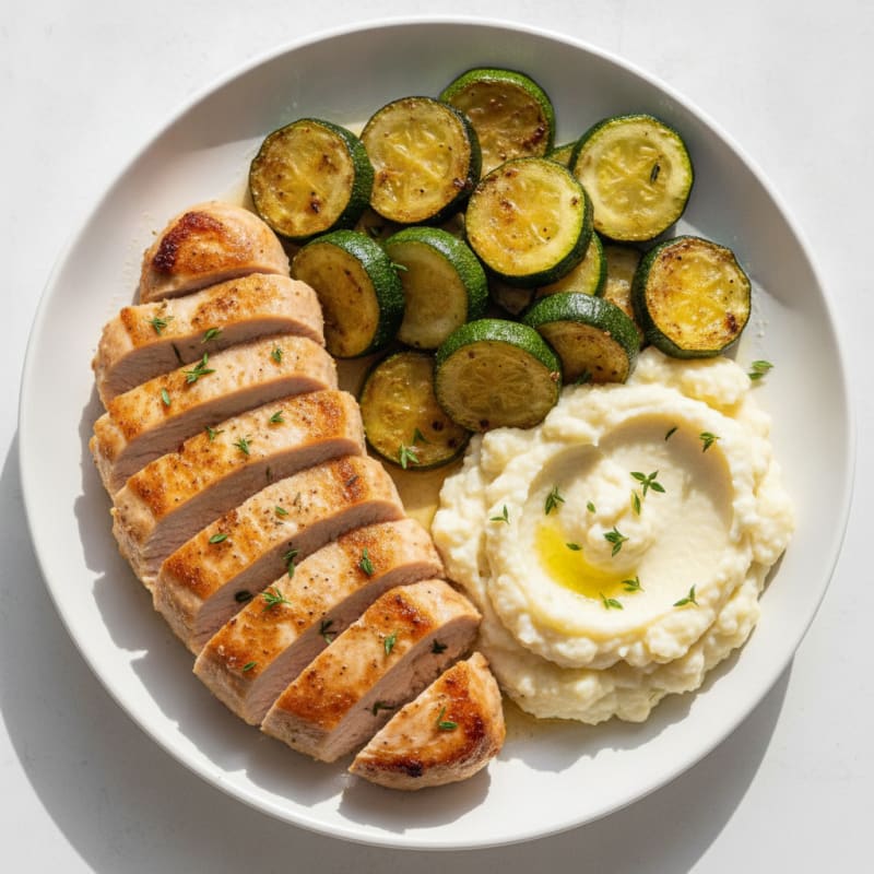Seared Turkey Breast with Roasted Zucchini and Cauliflower Mash