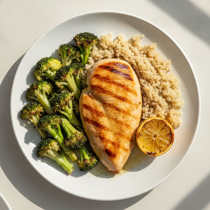 Grilled Chicken Breast with Roasted Broccoli and Quinoa