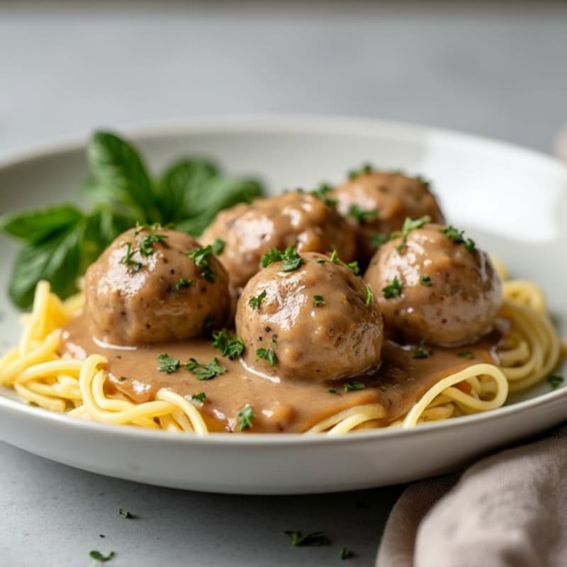 Lean Turkey Meatballs with Creamy Mushroom Gravy