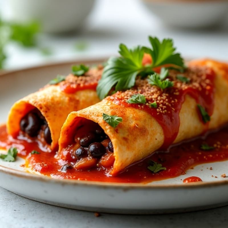 Baked Chicken and Black Bean Enchiladas with Zesty Red Sauce
