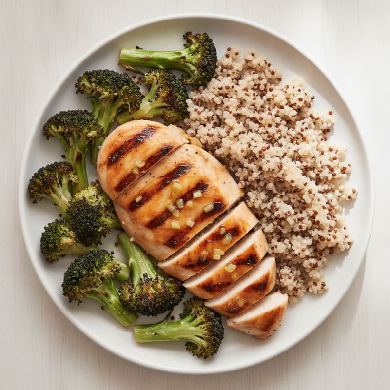 Grilled Chicken Breast with Roasted Broccoli and Quinoa