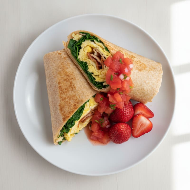 Scrambled Egg and Spinach Wrap with Fresh Tomato Salsa