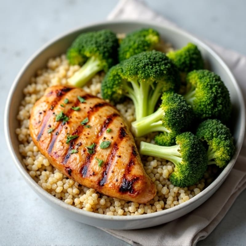 Grilled Chicken Breast with Roasted Broccoli and Quinoa