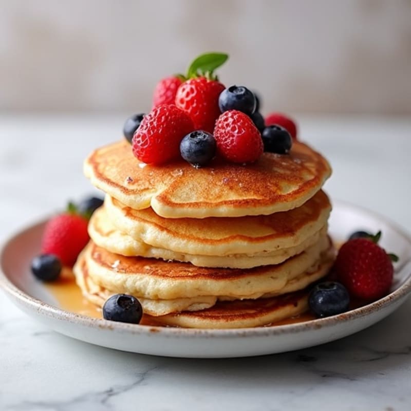 Fluffy Oat Flour Protein Pancakes with Fresh Berries