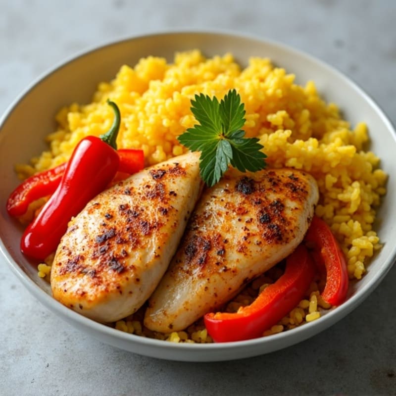 One-Pan Saffron Chicken and Yellow Rice with Crispy Bell Peppers