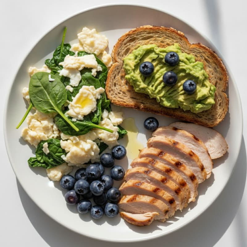 Egg White and Spinach Scramble with Grilled Turkey Breast