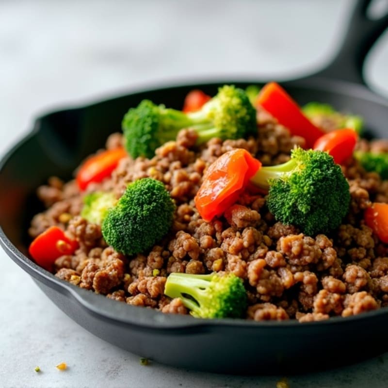 Lean Ground Beef and Crispy Broccoli Skillet