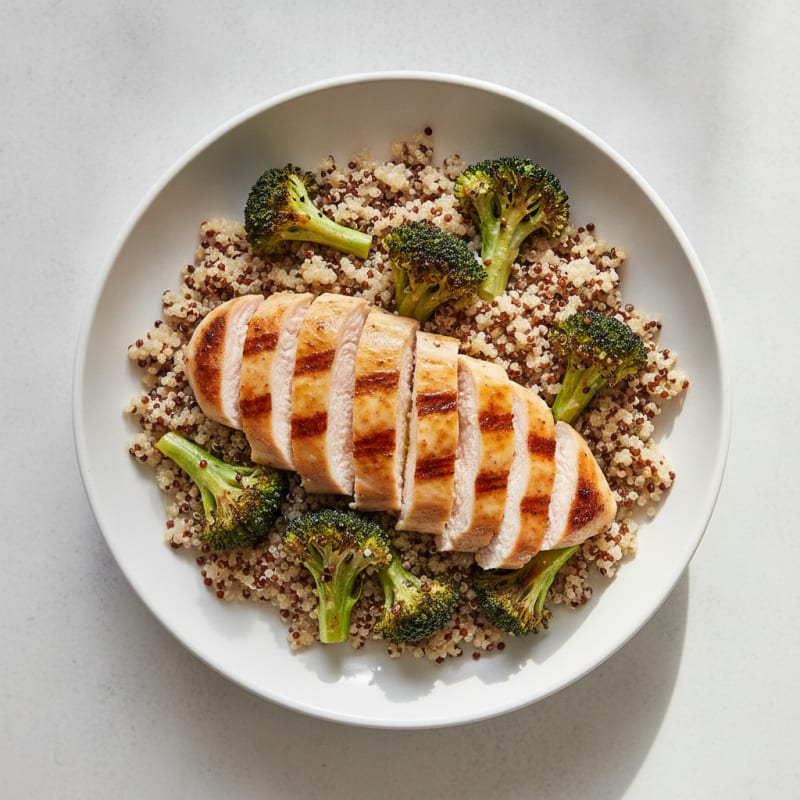 Grilled Chicken Breast with Quinoa and Roasted Broccoli
