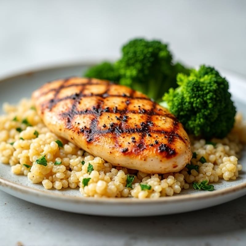Grilled Chicken Breast with Quinoa and Roasted Broccoli